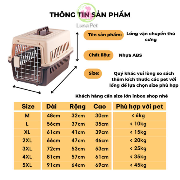 Lồng vận chuyển chó mèo chuẩn hàng không IATA LunaPet LV01 , lồng hàng không vận chuyển chó mèo - Hình ảnh 4